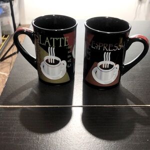 Set of 2 black coffee themed mugs